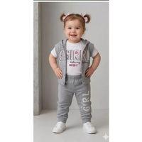 1/4 Yaş Girl Baskılı Yelekli 3lü Çocuk Takımı