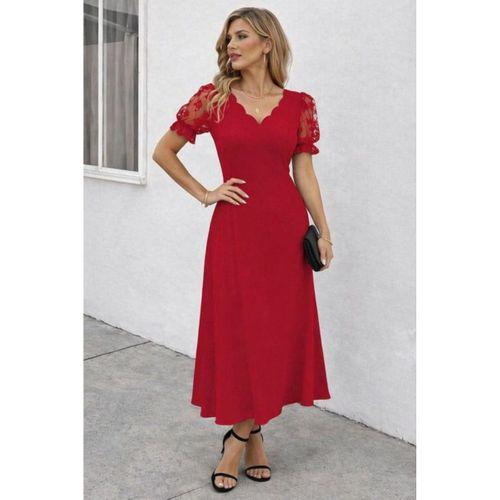 Kadın Kısa Kollu V Yakalı Uzun Janjan Elbise