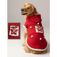 Red Star Kırmızı Yılbaşı Köpek Kıyafeti | Noel Baba Kapüşonlu Polar Sweatshirt | Orta ve Büyük Irklar İçin