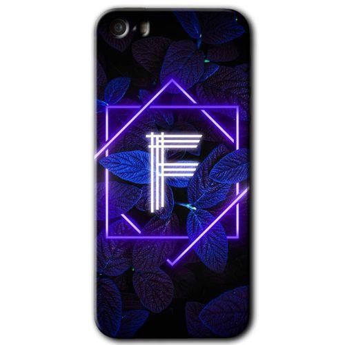 MRCİLETİSİM iPhone 5 Kılıf HD Desen Baskılı Arka Kapak + Temperli Cam - Dark Neon Yaprak F Harfi