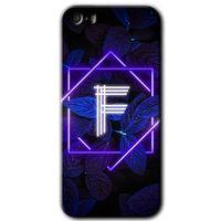 MRCİLETİSİM iPhone 5 Kılıf HD Desen Baskılı Arka Kapak + Temperli Cam - Dark Neon Yaprak F Harfi