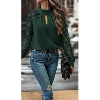 Kadın Uzun Kollu Göğüs Pencere Detay Yaka Boğazlı Kolları Tüllü Sandy Bluz