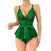 Yeşil Dantel İşlemeli Kurdelalı Fantezi Tül Babydoll