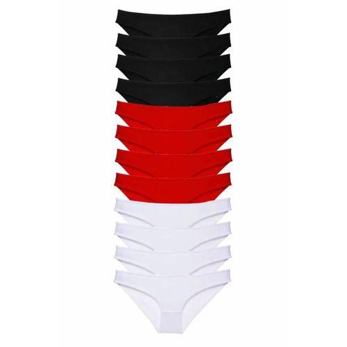12 adet Süper Eko Set Likralı Kadın Slip Külot Siyah Kırmızı Beyaz