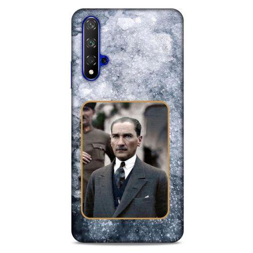 Huawei P Smart S Y8P Kılıf Atatürk (32) Soft Silikon Kılıf Gri Buzul