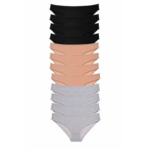 12 adet Süper Eko Set Likralı Kadın Slip Külot Siyah Ten Gri