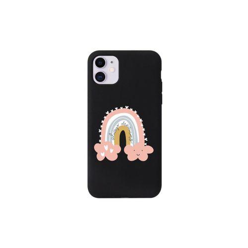 Pembe Bulut Tasarımlı iPhone 11 Siyah Telefon Kılıfı