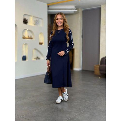 Kadın Uzun Kollu Bisiklet Yaka Midi Modal Elbise