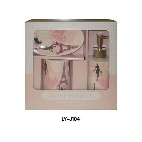 Seramik Üçlü Banyo Seti Kızlı Paris Desenli 20X20X10Cm