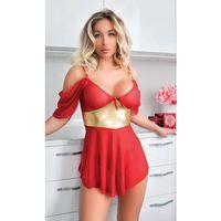 Sarı Kuşak Detaylı Fantezi Kırmızı Gecelik