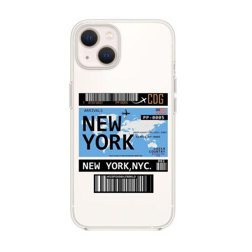 iPhone 14 Plus Uyumlu New York Ticket Desenli Şeffaf Silikonlu Telefon Kılıfı