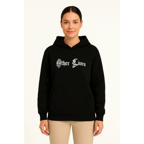 Üç İplik Kapşonlu ön Ve Arka Baskılı SweatShirt Hoodie- Siyah