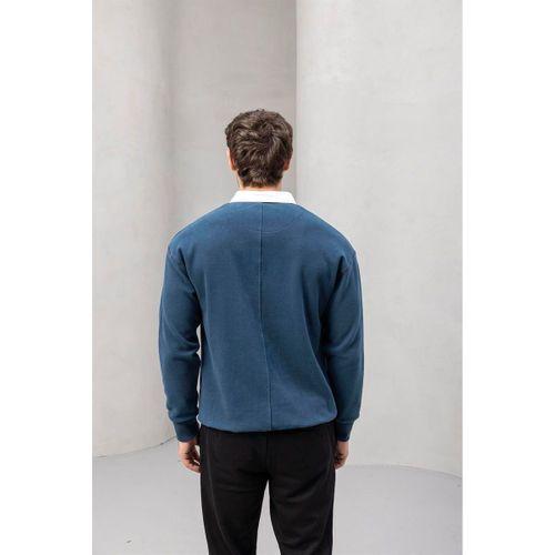 Luis Polo Yaka Selanik Örme Kumaş Erkek Sweatshirt - İndigo