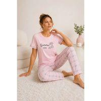 Pamuklu Penye Summer Baskılı Kısa Kollu Pijama Takımı Ekose Desenli - Pembe