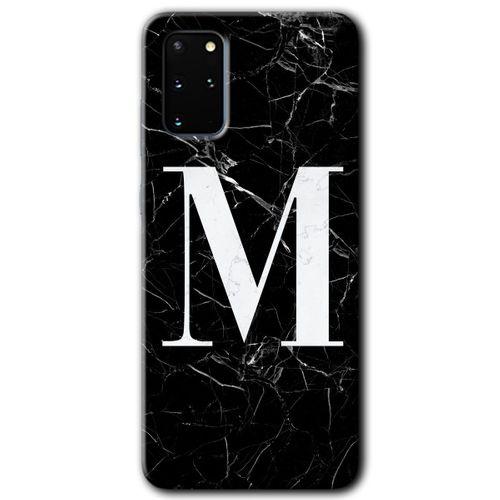 Samsung Galaxy S20 Plus HD Baskılı Kılıf + 9D Tam Ekran Koruyucu - Siyah Mermer  M Harfi