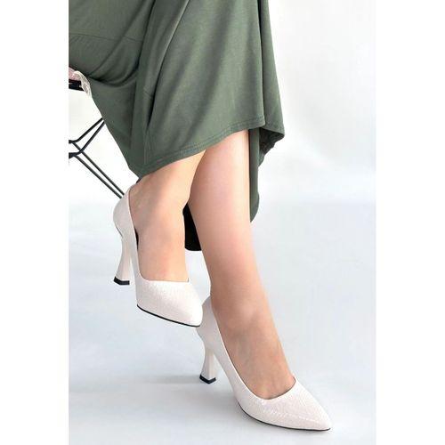 Merio Bej Baskılı Rugan Topuklu Ayakkabı