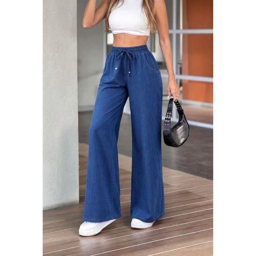 Kadın Yüksek Bel Lastikli Bağcıklı Kot Pantolon