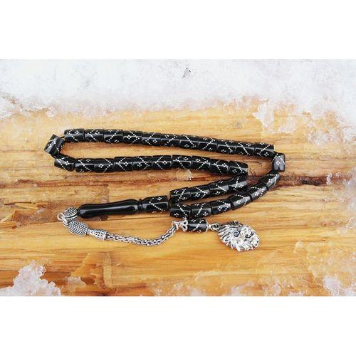 Oltu Taşı Kesme Model Tek Zikzak Dörtlü Baklava İşlemeli Tespih