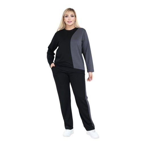 Melsay Butik Siyah Füme Renk Bloklu Modal Kadın Eşofman Takımı