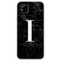 Realme C11 Kılıf Baskılı Arka Kapak - Siyah Mermer Desenli I Harfi +Tam Ekran Koruyucu