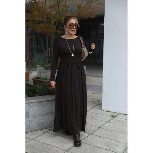 Kadın Kayık Yaka Sırt Dekoltesi Ve Yırtmaç Detay Maxi Boy Elbise