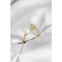 Kelebek İncili Model Gold Renk Zirkon Taşlı Kadın Yüzük