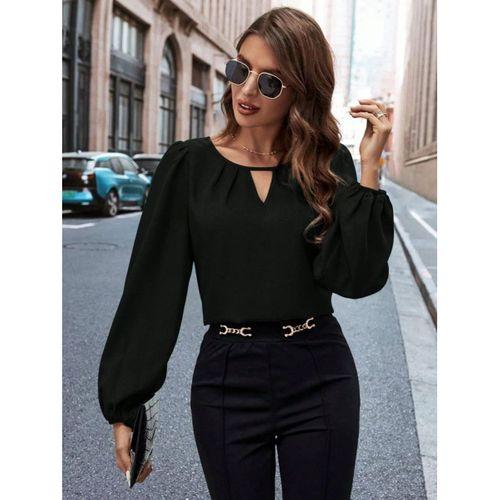 Kadın Uzun Kollu Damla Detaylı Ithal Krep Bluz