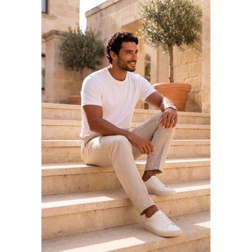 Linklater Regular Fit Basic Likralı Pamuk Erkek T-Shirt - Beyaz