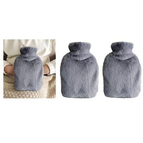 2 Adet Sıcak Su Torbası Yan Cepli Gri  Peluş Termofor 27X17X2Cm  1 Litre