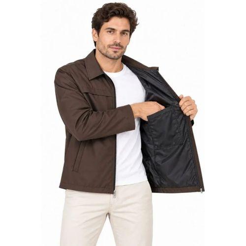 Erkek Su İtici Rüzgar Keser Astarlı Tam Fermuarlı 4 Mevsim Regular Fit Mont Ceket - Kahverengi