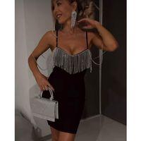 Kadın Omuz Askılı Taş Detay Mini Elbise