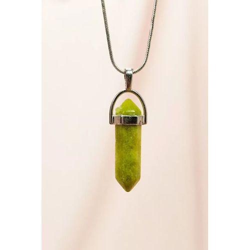 Moldavit Doğal Taşı Zincirli El Yapımı Tasarımlı Kolye Uç: 3,5 cm Zincir: 20 cm Kutulu