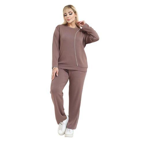 Melsay Butik Büyük Beden Vizon Krem Çizgi Detay Modal Kadın Eşofman Takımı