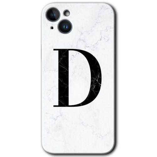Potkal Hediye Fabrikası iPhone 14 Plus Kılıf HD Desen Baskılı Arka Kapak - Beyaz Mermer Desenli D Harfi
