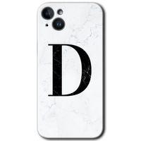 Potkal Hediye Fabrikası iPhone 14 Plus Kılıf HD Desen Baskılı Arka Kapak - Beyaz Mermer Desenli D Harfi