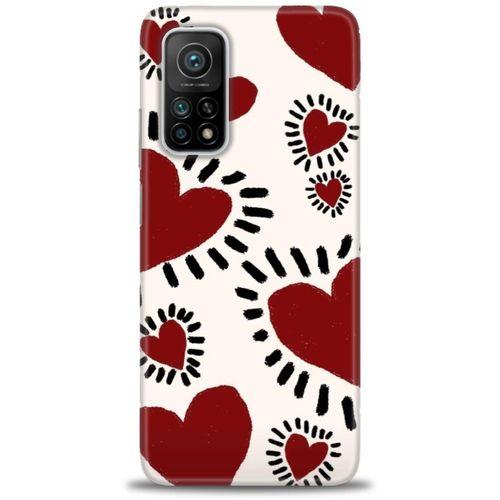 Xiaomi Mi 10T Kılıf HD Baskılı Kılıf - Çizgili Kalp + Tam Ekran Koruyucu