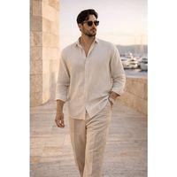 Nefes Alabilir Yarım Oversize Müslin Kumaş Uzun Kol Yakalı Erkek Gömlek - Bej