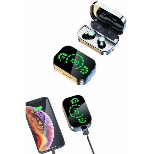 Kablosuz Bluetooth Kulaklık Çift Telefon Destekli Powerbankli Dijital Göstergeli