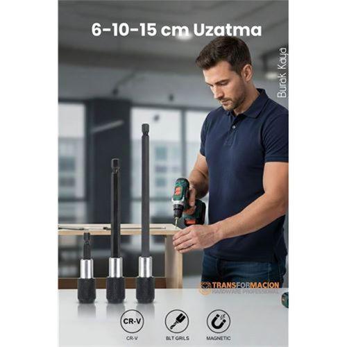 6-10-15 cm 3'lü Manyetik Uzatma Bits Adaptör Seti | Ulaşılmaz Alanlar ve Hassas Vidalama İçin