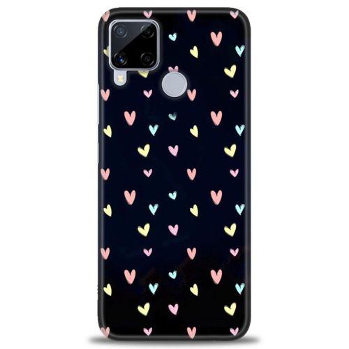Realme C15 Kılıf HD Baskılı Kılıf - Mini Mini Kalpler + Tam Ekran Koruyucu
