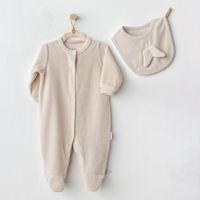 Andywawa Andywawa AC25324 Happy Newyear Kadife Bebe Tulum Takım Beige