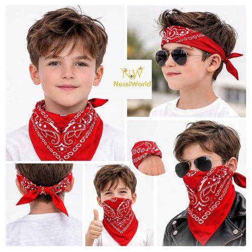 Kırmızı Kovboy Fuları Çocuk Bandana Western Desenli Boyun Fuları
