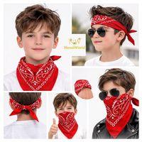 Kırmızı Kovboy Fuları Çocuk Bandana Western Desenli Boyun Fuları
