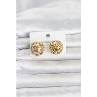 316L Çelik Gold Renk Desenli Top Model Kadın Küpe