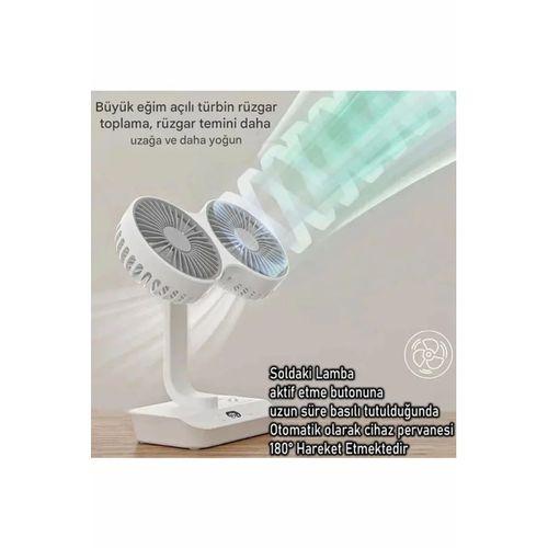 Masaüstü Dijital Ekranlı Çift Fanlı Led Işıklı Soğutucu Fan Ev Ofis Şarjlı Vantilatör