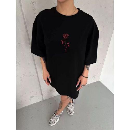 Pilelistore Unisex Bisiklet Yaka Baskılı Oversize T-Shirt - Siyah