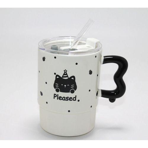 Sevimli Ayı Figürlü Pipetli Kapaklı Porselen Kupa Bardak