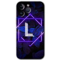 Potkal Hediye Fabrikası iPhone 14 Pro Max HD Baskılı Kılıf + 9D Tam Ekran Koruyucu - Dark Neon Yaprak L Harfi