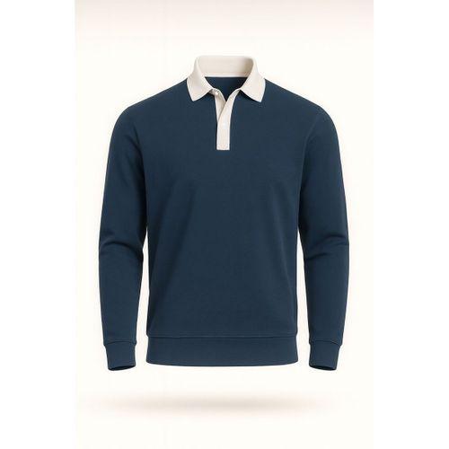 Polo Yaka Selanik Örme Kumaş Erkek Sweatshirt - İndigo