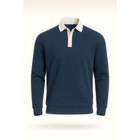 Polo Yaka Selanik Örme Kumaş Erkek Sweatshirt - İndigo